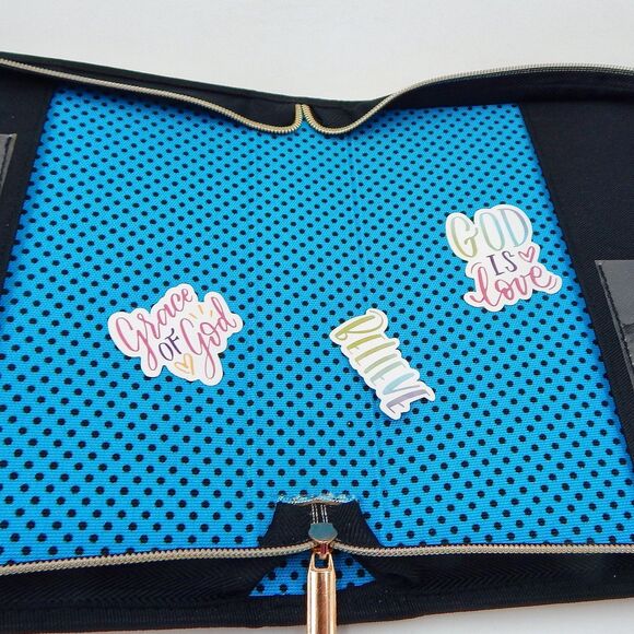 Bible Cover W Notebook Floral Black Teal Saved By Grace Through Faith Zippered - Picture 6 of 9